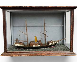 A Cased Two Masted Steam Schooner Ship Model