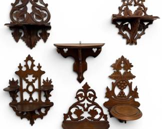Six Victorian Carved Wood Wall Shelves