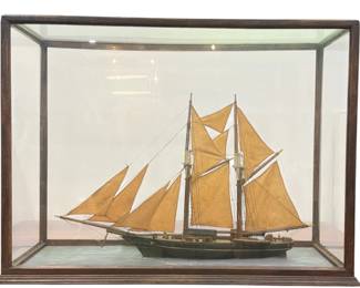 O.W. HOEGER Two Masted Schooner Ship Model in Case