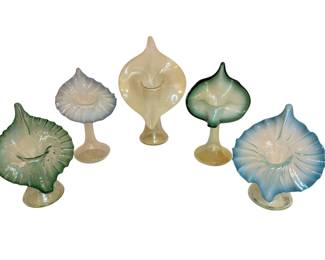 Collection of Victorian Uranium Glass Jack In The Pulpit Vases