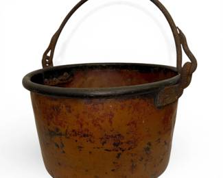 Large Antique Hand Hammered Copper French Apple Butter Kettle
