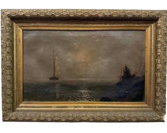 19th C. Sailboat Seascape Oil Painting