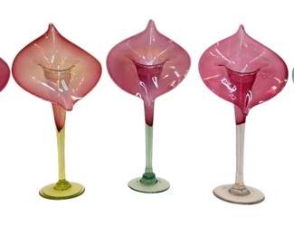 Collection of Victorian Jack In The Pulpit Vases, Cranberry and Uranium Glass