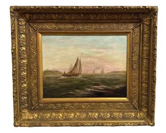 19th C. Sail Ships Nautical Oil Painting, Signed 