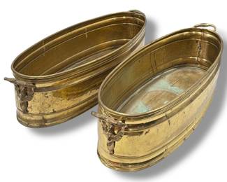 A Pair of Antique French Brass Planter Boxes