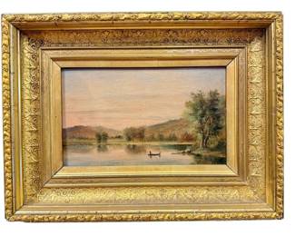 SAMUEL S. MILES (American, Massachusetts b.1824) Oil Painting of Horn Pond