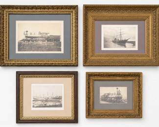 Gallery Wall of Antique Railroad and Boat Photographs
