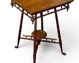 Antique Victorian Oak Parlor Table, Brass Dolphin Feet