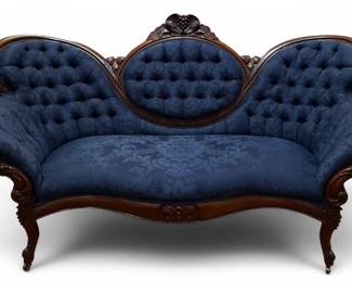 19th C. Rococo Revival Walnut Settee, Mod Upholstery