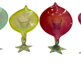 Four Leaf Base Victorian Uranium Glass Jack In The Pulpit Vases