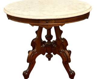 Antique Victorian Renaissance Revival Marble Top Parlor Table