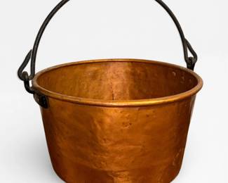 Massive Antique French Hand Hammered Copper Apple Butter Kettle
