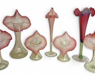 Collection of Uranium and Cranberry Glass Jack In The Pulpit Vases