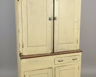 Yellow Painted Stepback Kitchen Cupboard Style