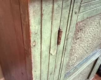 Vintage Pie Safe Cabinet with Embossed Tin Panels