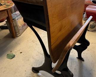Vintage School Desk with Ornate Cast Iron Base