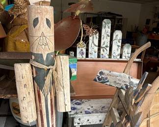Wooden Snowman and Bunny Yard Decorations