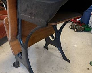 Vintage School Desk with Ornate Cast Iron Base