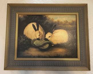 P. Rolence Himalayan Rabbits Oil Painting