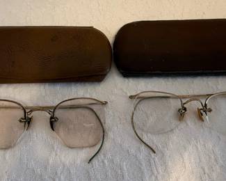 Vintage Rimless Octagonal Spectacles with Cases