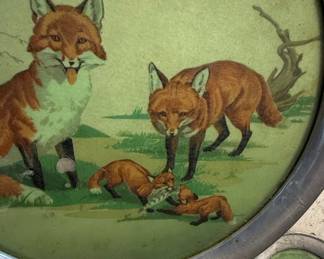 Fox Family Lithograph Tray and Coaster Set