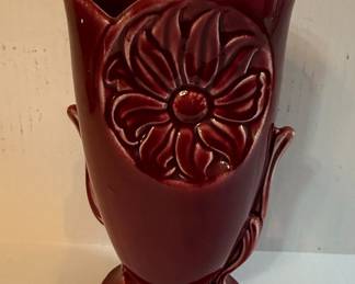 Vintage Shawnee Pottery Burgundy Fan Vase
