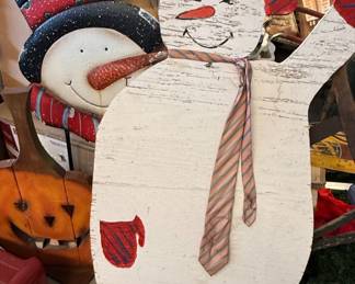 Wooden Snowman and Bunny Yard Decorations