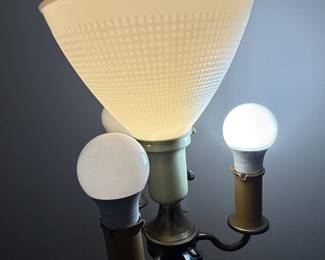 Mid-Century Ribbed Column Floor Lamp with Frosted Glass Shade