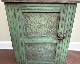 Vintage Pie Safe Cabinet with Embossed Tin Panels