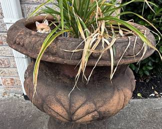 Terracotta Urn Planter with Fox Figurine