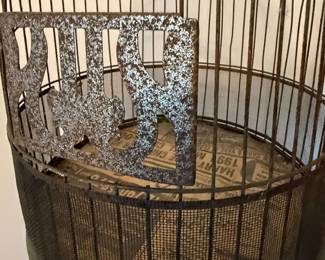 Vintage Ornate Wire Bird Cage with Cast Iron Base Stand