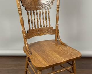 Oak Pressed Back Dining Chair with Carved Floral Detail