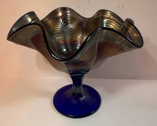 Fenton Cobalt Blue Carnival Glass Compote