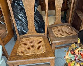 Arts and Crafts Oak Cane Seat Dining Chairs, Set of 2 Style