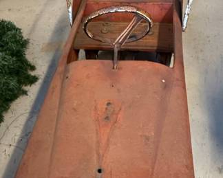 Vintage Metal Sled with Steering Wheel