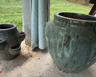 Glazed Ceramic Garden Planters (Set of 3) - Rustic Green, Blue, Beige