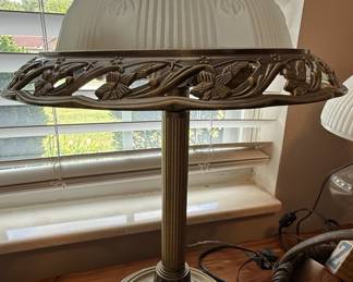 Art Nouveau Brass Table Lamp with Frosted Glass Shade