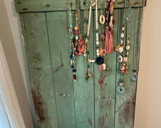 Rustic Green Painted Door Panel Jewelry Organizer