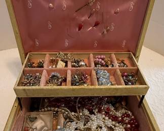 Vintage Jewelry Box with Costume Jewelry Lot