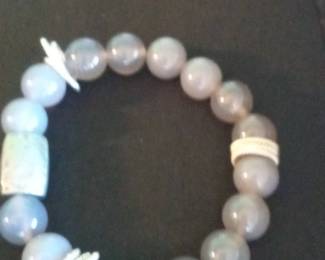 Blue Chalcedony and Sterling Silver Bead Bracelet