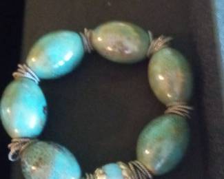 Kingman Turquoise and Sterling Silver Beaded Bracelet