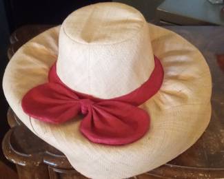 Women's Straw Sun Hat with Red Ribbon Bow