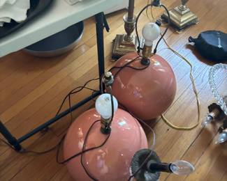 Pair of Mid-Century Pink Ceramic Orb Table Lamps