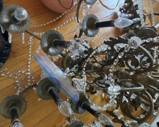 Antique Brass and Crystal Chandelier with Cherub Accents