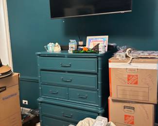 Teal Lacquered Henry Link Bali Hai Faux Bamboo Dresser