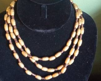 Multi-Strand Wooden Barrel Bead Necklace