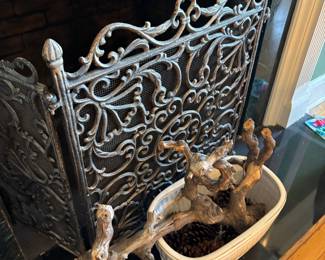 Ornate Cast Iron Fireplace Screen with Scrollwork