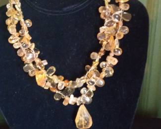 Multi-Strand Citrine Bead Necklace with Teardrop Pendant