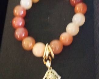 Carnelian and Agate Beaded Bracelet with Hamsa Charm