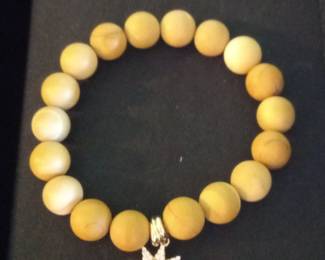 Yellow Jade Beaded Bracelet with Sun Charm